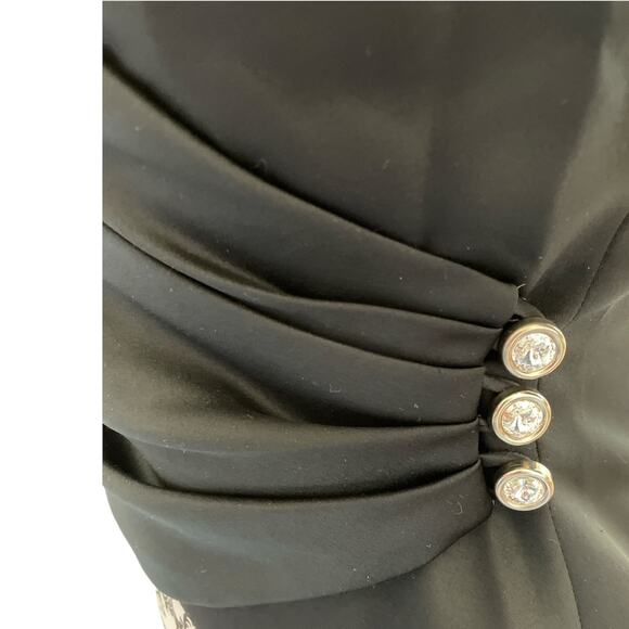 Darcy Vintage 80s Black Formal Satin Taffeta Puff Sleeves Wrap Blouse S - Picture 4 of 8